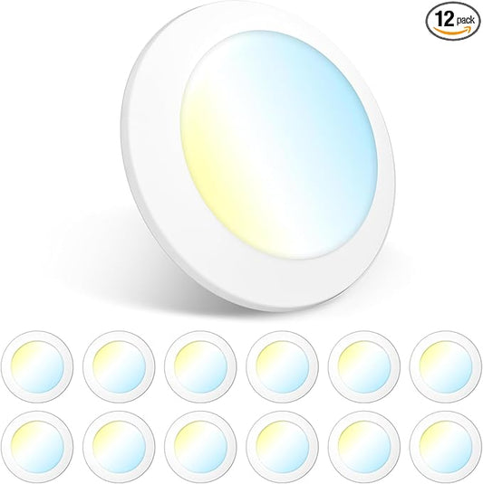 Amico 12 Pack 5/6 Inch LED Disk Lights, Dimmable Flush Mount Ceiling/Recessed Disc Lights, 2700K/3000K/4000K/5000K/6000K Selectable, 15W=110W, 1100LM, Low Profile Surface Mount Can Light, ETL&FCC