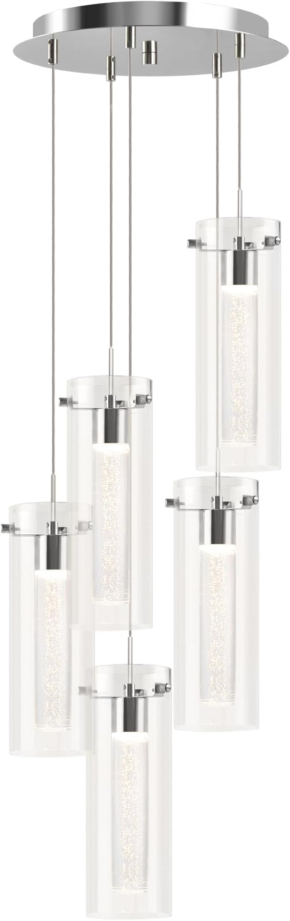 hykolity 5-Light Bubble Glass Pendant Light, 3CCT Dimmable LED Chandelier, Polished Nickel Modern Hanging Ceiling Light for Kitchen Island, Dining Room, Bedroom, ETL Listed