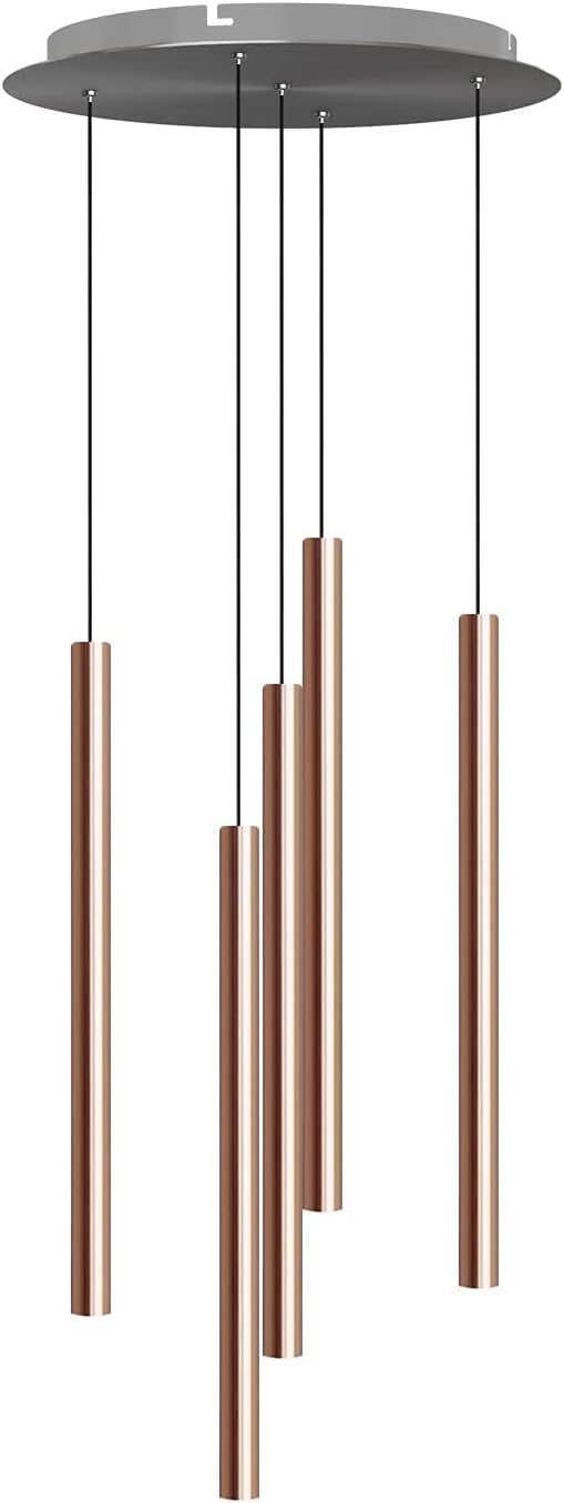 CANALIS 5 Mini Pendant Lighting Copper - LED Hanging Light Fixture for Kitchen Island, Bar, Foyer - Cluster Pendants - Dimmable, Adjustable Wire, Lamp Bulb Included