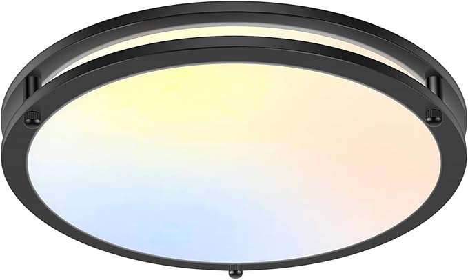 18inch LED Flush Mount Ceiling Light, 5600lm Bright Dimmable Black Ceiling Light Fixture, (2700K/3000K/3500K/4000K/5000K Adjustable) Adjusted, Modern Kitchen Lights for Living Room Bedroom, 1-Pack