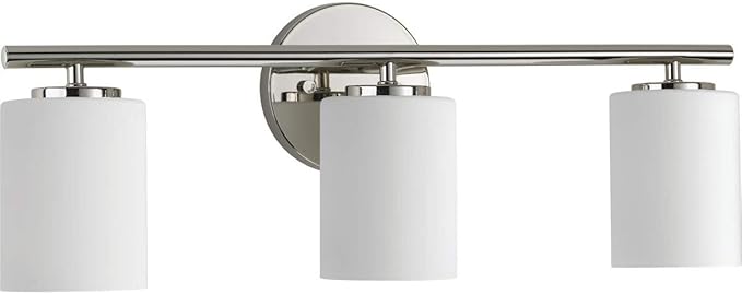 Progress Lighting 3-Light Etched Glass Modern Bath Vanity Light, Replay Collection , Indoor, P2159-104, Polished Nickel