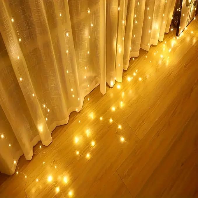 300 LED Warm White Fairy Curtain Lights – 3m USB Plug-in String Lights with Remote Control, 8 Modes for Indoor/Outdoor Use – Perfect for Bedroom, Weddings, Parties, and Holiday Decor (1, Warm White)