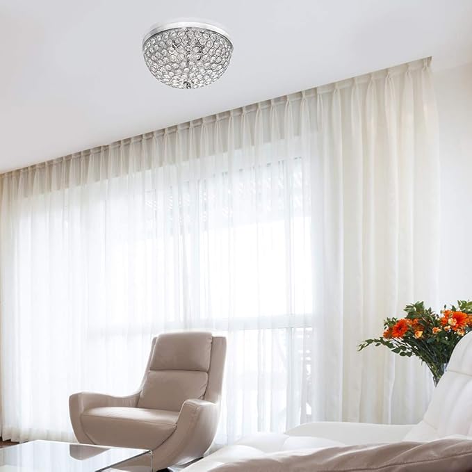 Elegant Designs FM1000-CHR Elipse Crystal 13 Inch Modern Metal 2 Light Bowl Shaped Ceiling Flush Mount Fixture, Chrome