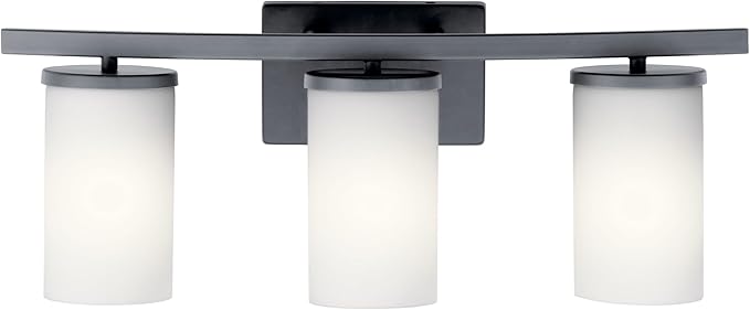 Kichler Crosby 45497BK 3-Light Bathroom Vanity Light Fixture with Satin Etched Cased Opal Glass in Black for Modern and Traditional Decor Over Mirror (23" x 8.75" x 7")