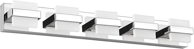 SOLFART Chrome 5 Light Bathroom Vanity Lights Over Mirror, Modern Chrome Bathroom Light Fixtures LED Lights Dimmable
