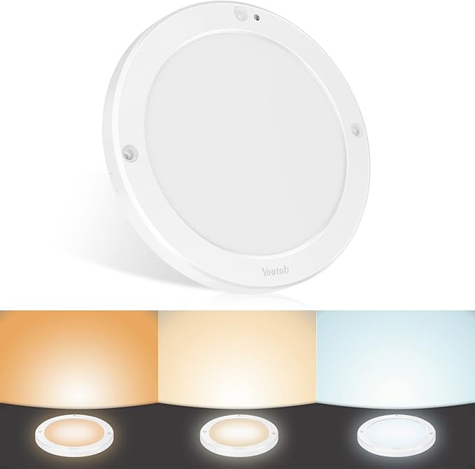 Youtob Motion Sensor LED Ceiling Light 18W, ETL Listed, Flush Mount Round Lighting Fixture for Indoor, Stairs, Closet Rooms, Porches, Basements, Hallways, Pantries, Laundry Rooms(3000k/4000k/6500k)