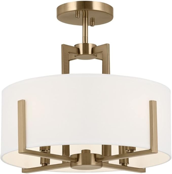 Kichler Malen 4-Light Semi Flush Mount Ceiling Light Fixture, Modern Convertible Semi-Flush or Pendant Light with Fabric Shade in Champagne Bronze, Bedroom or Hallway, (15" Dia x 14.25" H), 52591CPZ