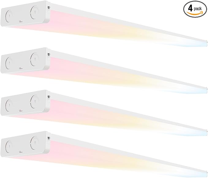 4FT LED Wraparound Light 75W/65W/55W, 8250lm/7150lm/6050lm, 3000K/4000K/5000K 4 Foot LED Wrap Light Fixture, Flush Mount for Garage Workshop, Fluorescent Light Replacement Office, ETL 4 Pack