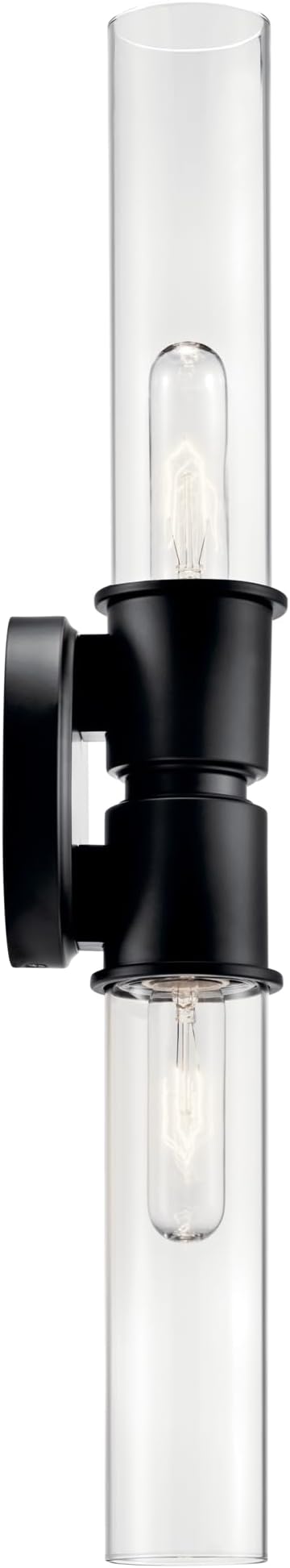Kichler Aviv 2-Light Wall Sconce, Modern Light with Clear Glass in Black, for Bedroom, Laundry Room, Kitchen or Hallway (24" x 5.5"), 52654BK