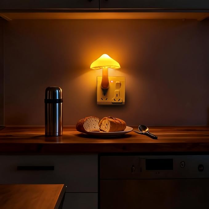 AUSAYE 5 Pack Sensor LED Night Lights Plug in Lamp Mushroom Light for Adults Kids NightLight Bedroom,Bathroom,Toilet,Hallway,Stairs,Kitchen,Basement Warm Yellow