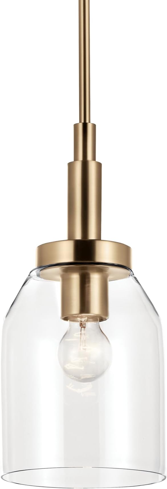 Kichler Madden 1-Light Mini Pendant with Clear Glass in Champagne Bronze, Sloped Ceiling Compatible, for Game Room, Bar, Island, Billiards Table or Kitchen (15" x 7"), 52725CPZ