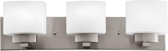 Design House Dove Creek Vanity Light, Dimmable, Frosted Glass, 3 Lights, Bathroom, Satin Nickel, 24 in x 6 in x 6.5 in, Item 578005