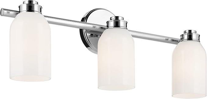 Kichler Shae 24.25" 3-Light Bathroom Vanity Light Fixture with White Opal Glass in Chrome for Over Mirror Lighting, Modern Wall Mount Vanity Lights (24.25" W x 9" H), 55202CH