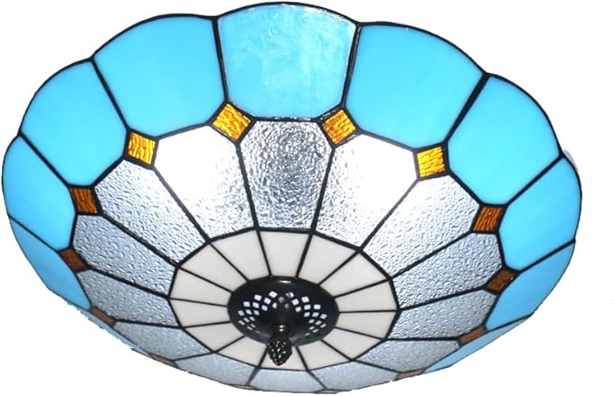 Tiffany Style Ceiling Light 16 Inch 3-Lights Stained Glass Flush Mount Ceiling Light for Bedroom Dining Room Living Room