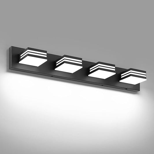 LED Modern Bathroom Vanity Light Fixtures (4-Light, 30-Inch), Matte Black Modern Bathroom Wall Lighting Fixtures Over Mirror (Cool White 6000K)