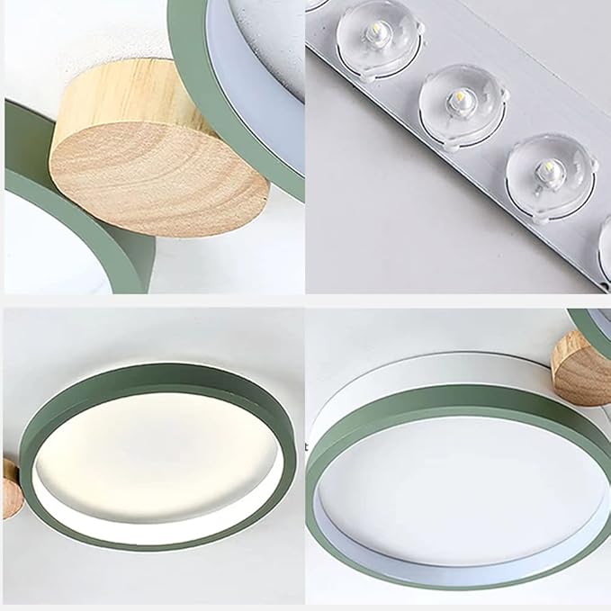 3-Lights LED Ceiling Light Fixture,22 Inch Modern Ceiling Lights Flush Mount Wooden 20W Dimmable Chandelier for Living Room Bedroom Kitchen,3000K/4000K/6000K Temperatures Selectable Green