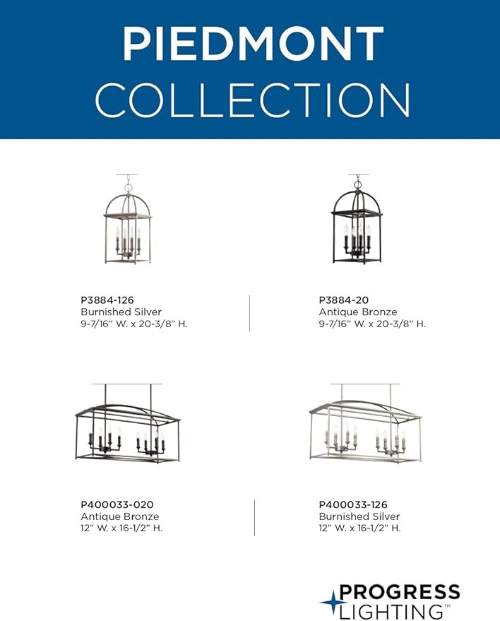 Progress Lighting Piedmont Collection Four-Light Cage Entry Light, Antique Bronze 13-3/8-Inch Width x 20-3/8-Inch Height
