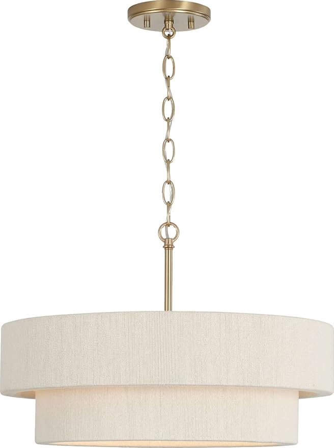Capital Lighting 349841MA Delaney Modern Hand-Wrapped Rope Drum Pendant Ceiling Light Fixture, 4-Light 240 Total Watts, 13" H x 20" W, Matte Brass