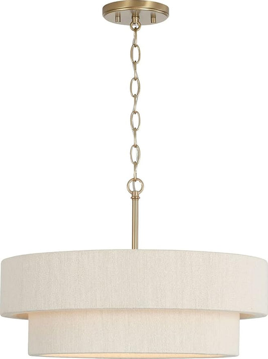 Capital Lighting 349841MA Delaney Modern Hand-Wrapped Rope Drum Pendant Ceiling Light Fixture, 4-Light 240 Total Watts, 13" H x 20" W, Matte Brass