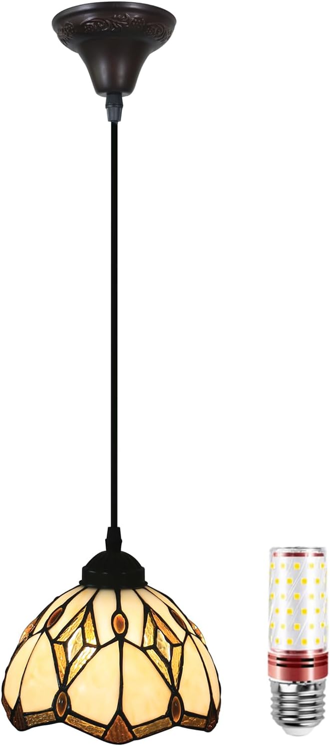 Pendant Light, Stained Glass Hanging Ceiling Light Fixture Adjustable Hanging Lamp for Kitchen Island, Dining Room, Living Room, Bedroom, E26 Pendant Lighting Fixtures