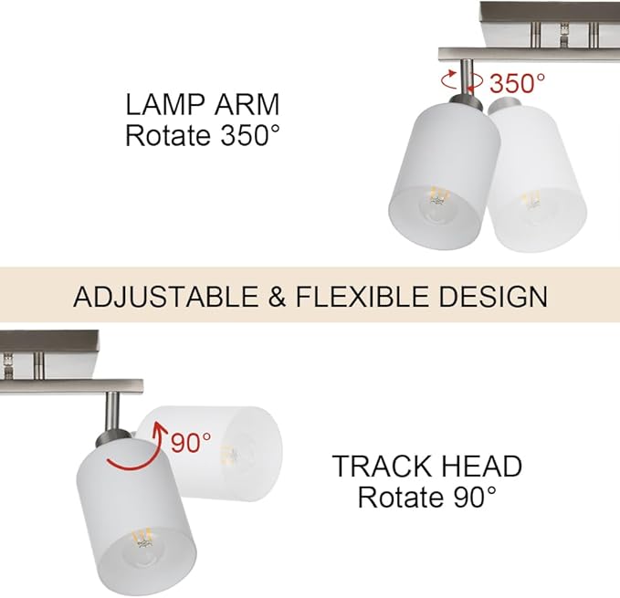 TODOLUZ 2-Light Track Light Fixtures Wall Sconce Lighting, Brushed Nickel Spotlight for Kitchen Living Room Dining Room Hallway, E26 Bulb Base
