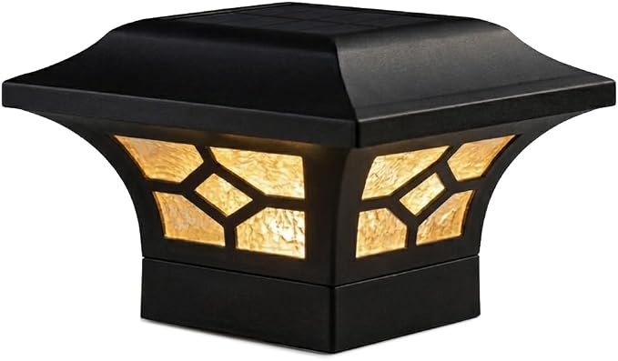 Classy Caps Kingston Solar Post Cap - Fits 2"x2", 2.5"x2.5" and 3"x3" Fence & Deck Posts - Black Cast Aluminum - Warm/Cool Light Color Modes - Heavy-Duty, Real Glass - Mod. SLZ332B