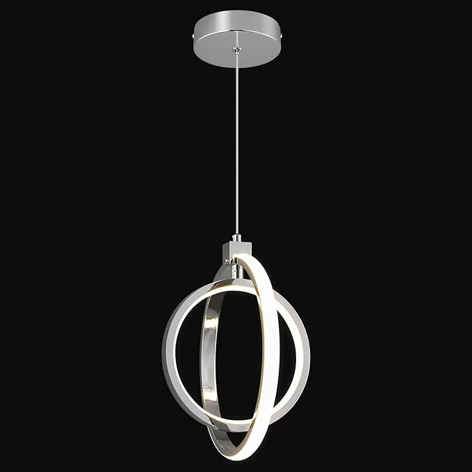 Modern LED Chandelier Chrome Ring Pendant Light Fixtures 4000K Dimmable Height Adjustable Pendant Lighting for Dining Room Kitchen Island Bedroom Living Room Foyer（1-Pack）…