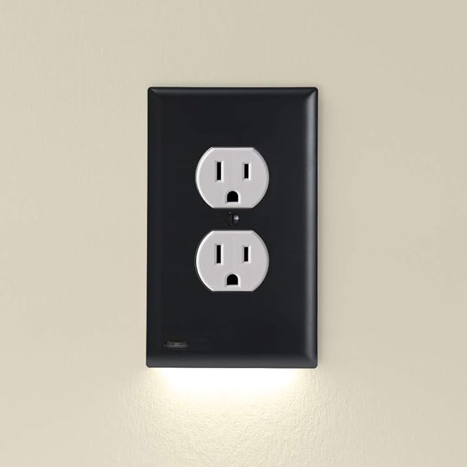 Single - SnapPower GuideLight [For Duplex Outlets] - Replaces Plug-In Night Light - Electrical Receptacle Wall Plate With LED Night Lights - Auto On/Off Sensor - (Duplex, Black)