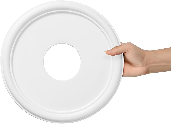 White Molded PU Ceiling Medallion for Light Fixtures and Ceiling Fans 13 inch OD x 4 inch ID x 1 inch P Fits Canopies Up to 10.25 inch