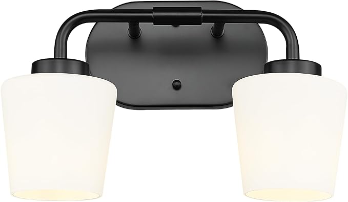 Bathroom Light Fixtures Over Mirror, 2-Light Matte Black Vanity Lighting Fixtures with Milk White Glass, Vintage Farmhouse Wall Sconces Lighting, AD-22004-2W-BK