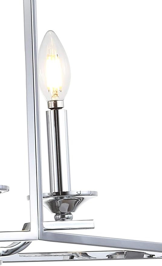 JONATHAN Y 19" Chrome 4-Light Metal Lantern Pendant Light, Adjustable LED Hanging Ceiling Fixture for Kitchen Island, Foyer, Entryway and Dining Room, ETL Listed (JYL7411A)