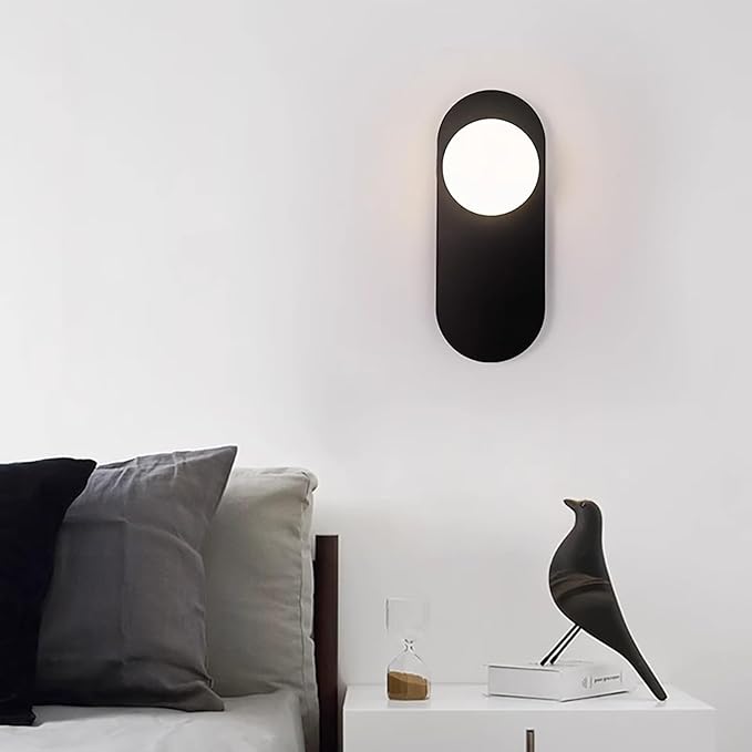 Black Globe Wall Light,Art Deco Flush Mount Glass Sconce Indoor,Minimalist Kitchen Light Fixture,Vintage Style Wall Lamp for Hallway Living Room and Office