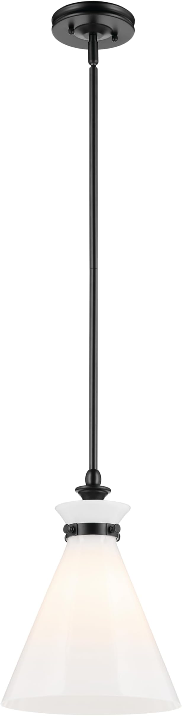 Kichler Laria 1-Light Pendant, Updated Traditional Light, Sloped Ceiling Compatible, for Kitchen with Opal Glass in Black (14.5" x 10.5"), 52774BK