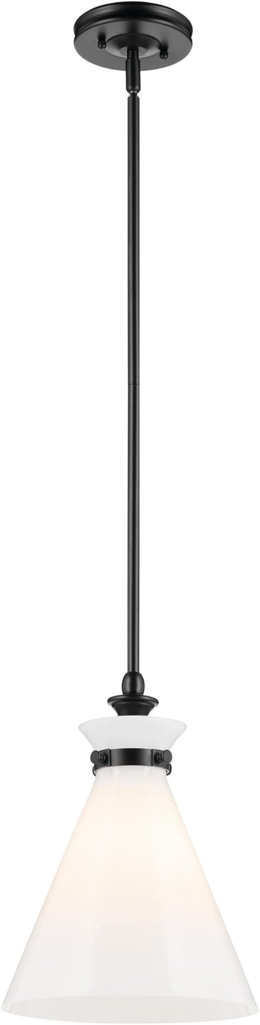 Kichler Laria 1-Light Pendant, Updated Traditional Light, Sloped Ceiling Compatible, for Kitchen with Opal Glass in Black (14.5" x 10.5"), 52774BK