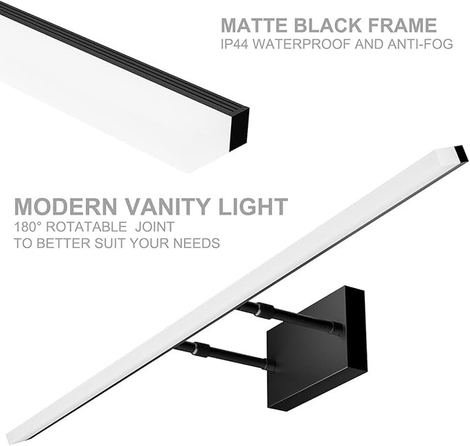 Aipsun Modern LED Vanity Light Adjustable Bathroom Light Fixtures Over Mirror Rotatable Vanity Lighting 5500K 40 inch Black