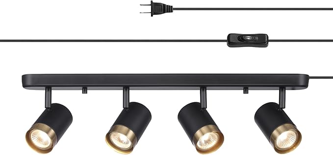 Globe Electric 64000047 22" 4-Light Plug-in Track Lighting, Matte Black, Pivoting Heads, in-Line On/Off Switch, Minimalist Ceiling Light Fixture for Kitchen Island, Hallway, or Dining Room