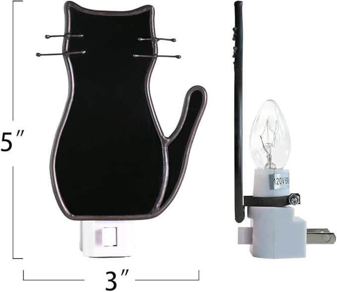 BOXCASA Black Cat Night Light,Stained Glass Cat Night Light with Bulb,Warm Yellow Plug in Nights Lights Suitable for Bedroom Livingroom Hallway Kitchen Stairs Kids Room