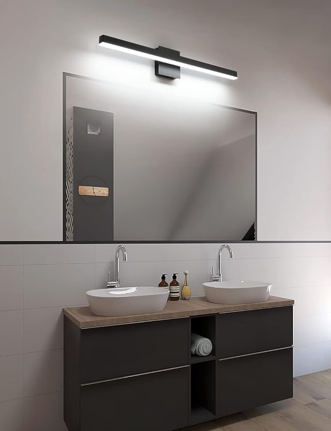 Joossnwell Modern Vanity Light Fixtures Matte Black Aluminum Bar Lighting for Bathroom Lights Over Mirror 31.5" inch LED Wall Lamp Sconce 20W 6000K