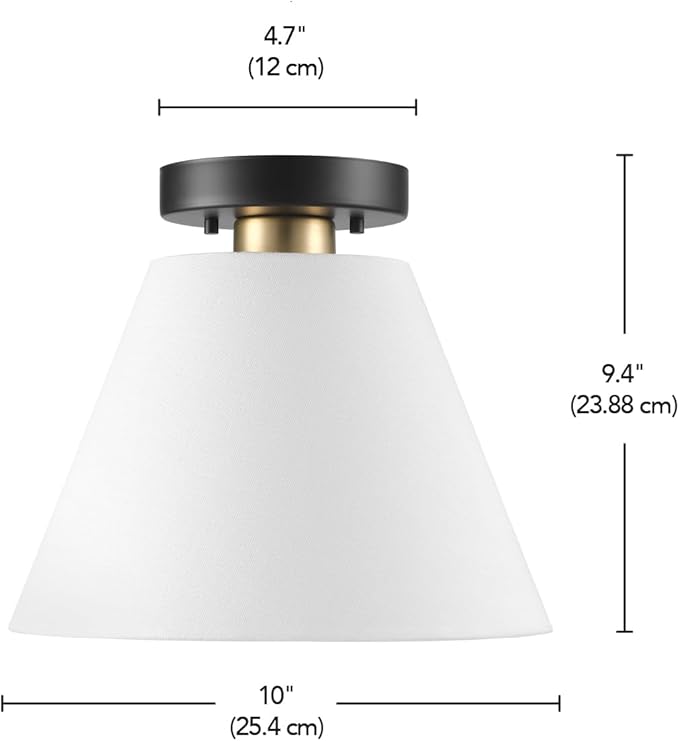 Globe Electric 1-Light Semi-Flush Mount Ceiling Light, Matte Black with Matte Brass Accent, White Linen Shade, Dimmable, E26 Base, Transitional Style, 66000137