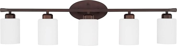 HomePlace Lighting 115251BZ-338 Dixon Modern Soft White Glass Bathroom Vanity Wall Light, 5-Light 500 Total Watts, 9" H x 37" W, Bronze