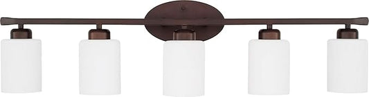HomePlace Lighting 115251BZ-338 Dixon Modern Soft White Glass Bathroom Vanity Wall Light, 5-Light 500 Total Watts, 9" H x 37" W, Bronze