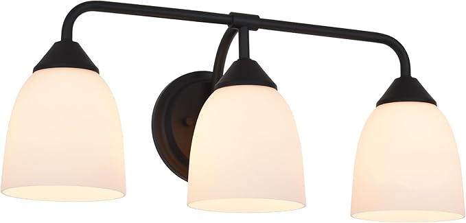 Black 3-Light Traditional Bathroom Vanity Light Fixtures Over Mirror, Modern Vanity Lights for Living Room, Standard E26 Base, Textured Black
