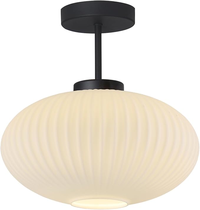 KCO Lighting Milk Glass Flush Mount Ceiling Light White Ribbed Glass Ceiling Light Fixture Large Globe Black Semi Flush Bathroom Overhead Light Fixtures