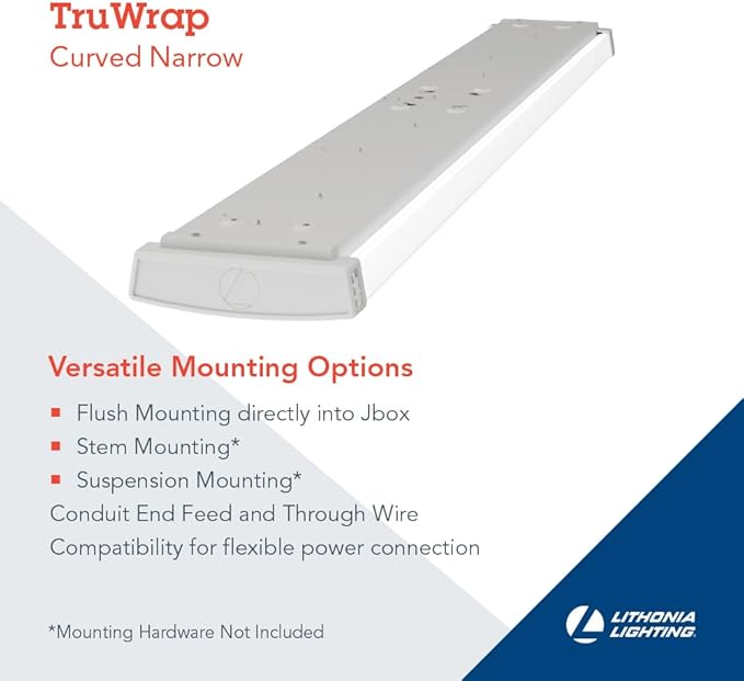 Lithonia Lighting TruWrap 4 Foot LED Ceiling Light Fixture, Low-Profile Wraparound LED Shop Light, Adjustable Lumens, Selectable Warm White/Cool White/Daylight Color, Curved Diffuser, Narrow Width