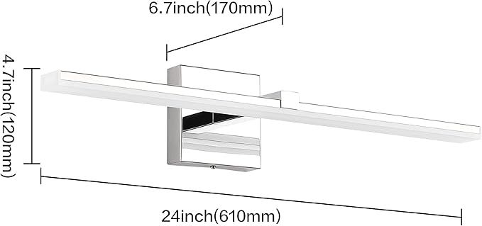 ZUZITO 24 inch Chrome Vanity Lights for Bathroom Modern Bathroom Light Fixtures Over Mirror 18W LED Vanity Lights 6000K Cool White