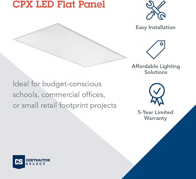 Lithonia Lighting CPX 2x4 LED Flat Panel Light, 2 Ft. x 4 Ft. LED Light Panel, Ceiling Lighting Fixture, 4000/5000/6000 Adjustable Lumens, 3500K/4000K/5000K Switchable CCT, Smooth Satin Lens, White