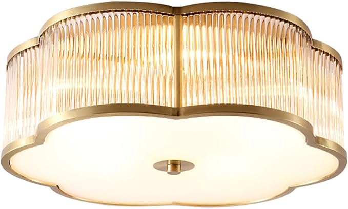 Modern Floral Flush Mount Ceiling Light,Art Deco Brass Ceiling Light,Gold Scalloped Light Fixture,Frosted Glass Ceiling Lamp for Hallway Bedroom Dining Room and Kitchen
