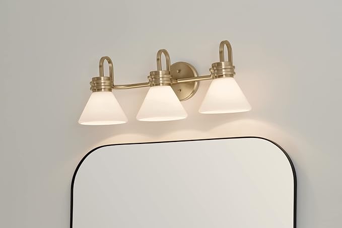 Kichler Farum 26" 3-Light Bathroom Vanity Light Fixture with Opal Glass in Champagne Bronze for Mirror, Modern Wall Mount Over Single or Double Vanity (26" W x 9.5" H), 55155CPZ