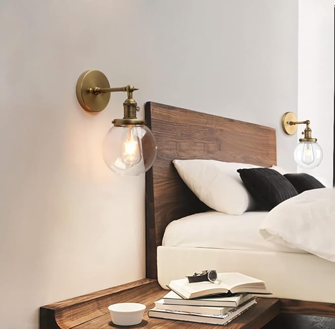 Phansthy Bathroom Light Fixture Single Industrial Wall Sconce with 5.9 Inches Globe Lampshade (Antique)