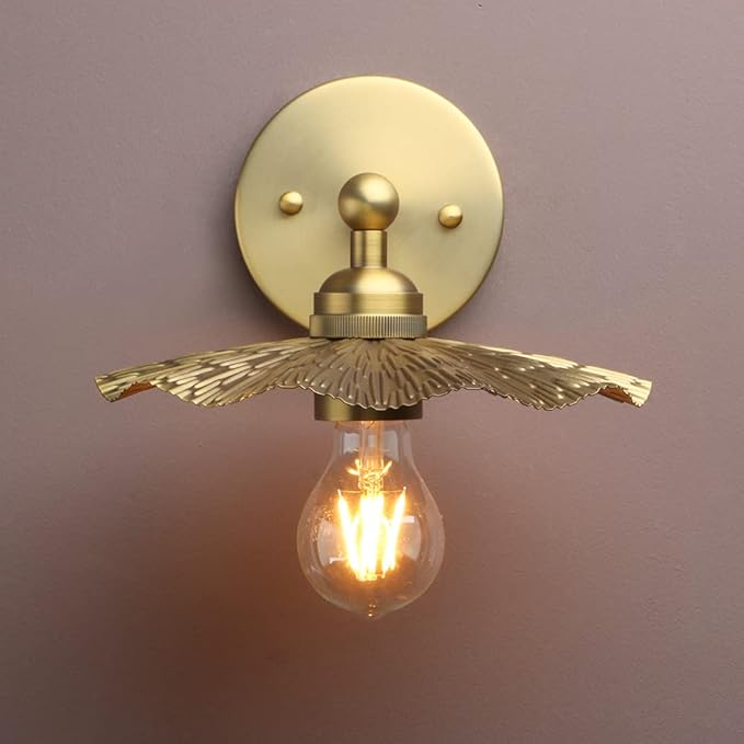Pathson Vintage Metal Wall Sconce Brass Finished, Flower Shape Split Design Wall Lamp Fixture, Home Decor Art Wall Light Hardwired Farmhouse Lighting for Living Room Hallway Bedside